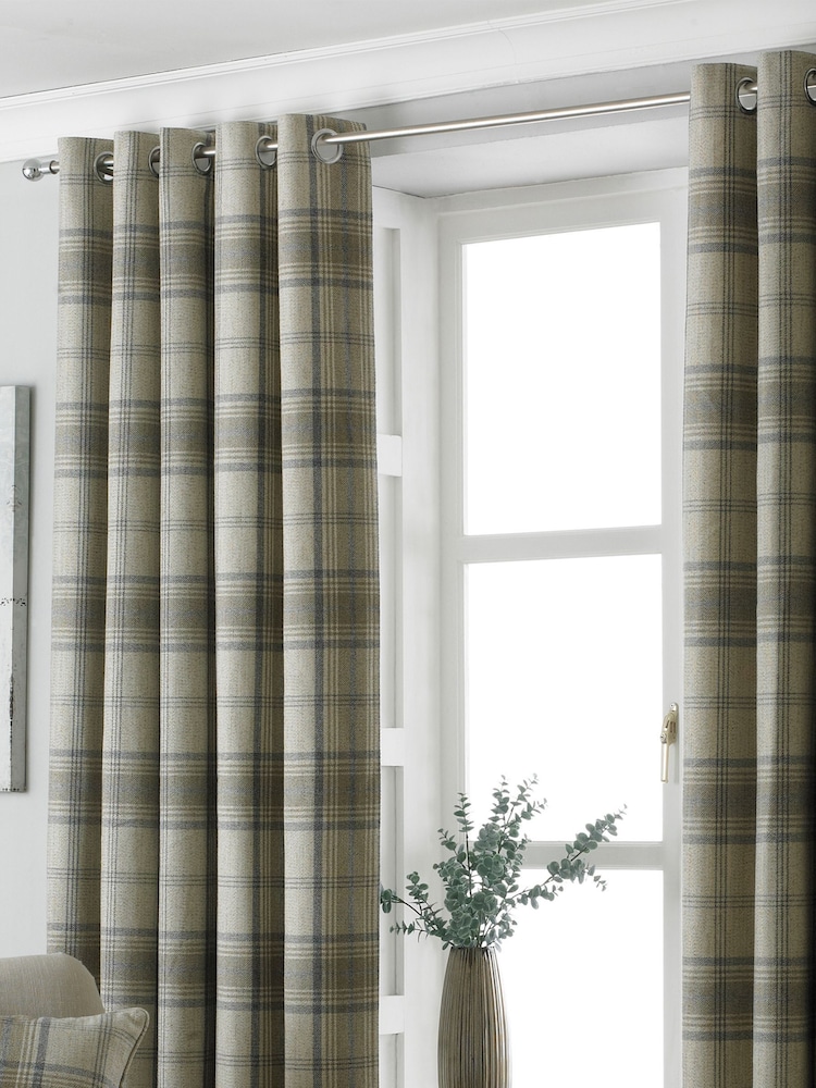 Riva Paoletti Natural Beige Aviemore Tartan Faux Wool Eyelet Curtains - Image 2 of 4
