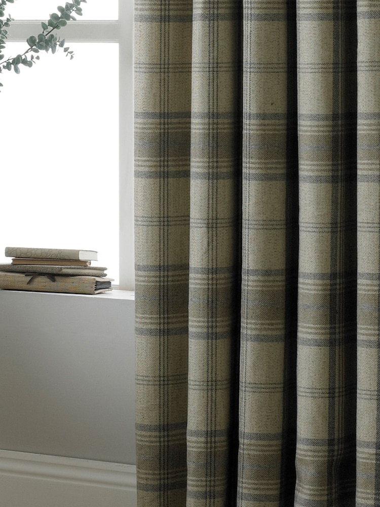 Riva Paoletti Natural Beige Aviemore Tartan Faux Wool Eyelet Curtains - Image 3 of 4