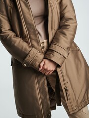 Fawn Brown Longline Shower Resistant Cotton Blend Padded Parka - Image 5 of 12