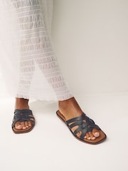 Black Standard/Wide Fit Forever Comfort® Leather Lattice Mules Sandals - Image 2 of 9