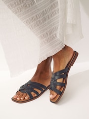 Black Standard/Wide Fit Forever Comfort® Leather Lattice Mules Sandals - Image 3 of 9