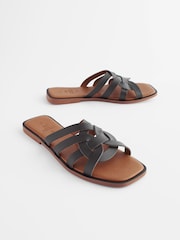 Black Standard/Wide Fit Forever Comfort® Leather Lattice Mules Sandals - Image 4 of 9