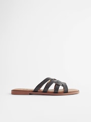 Black Standard/Wide Fit Forever Comfort® Leather Lattice Mules Sandals - Image 5 of 9