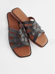 Black Standard/Wide Fit Forever Comfort® Leather Lattice Mules Sandals - Image 6 of 9