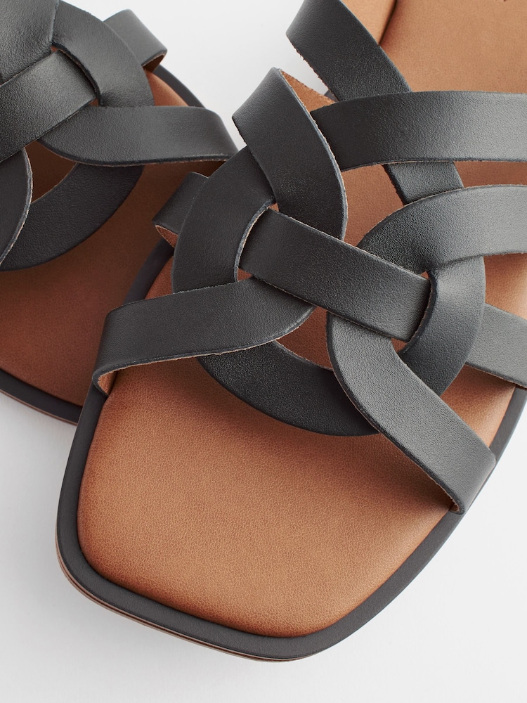 Noir - Sandales mules en cuir à treillis Forever Comfort® - Image 7 of 9