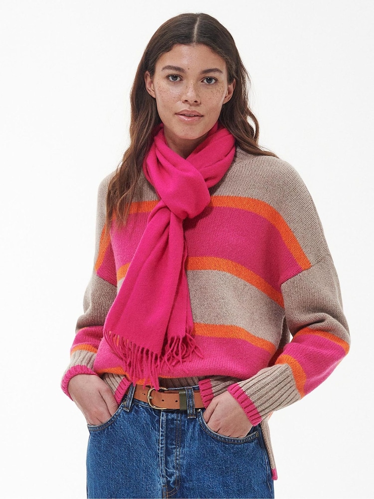 Barbour® Bright Pink Lambswool Woven Scarf - Image 1 of 6
