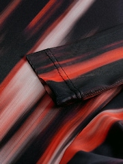 Red and Black Smudge Print Long Sleeve Mesh Midi Dress - Image 6 of 6