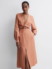 Reiss Rust Axelle Linen High Rise Skirt - Image 1 of 5