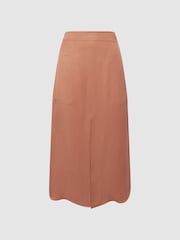 Reiss Rust Axelle Linen High Rise Skirt - Image 2 of 5