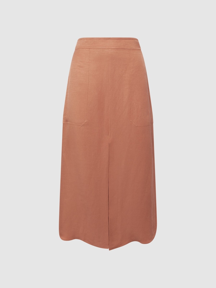 Reiss Rust Axelle Linen High Rise Skirt - Image 2 of 5
