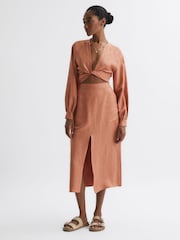 Reiss Rust Axelle Linen High Rise Skirt - Image 3 of 5