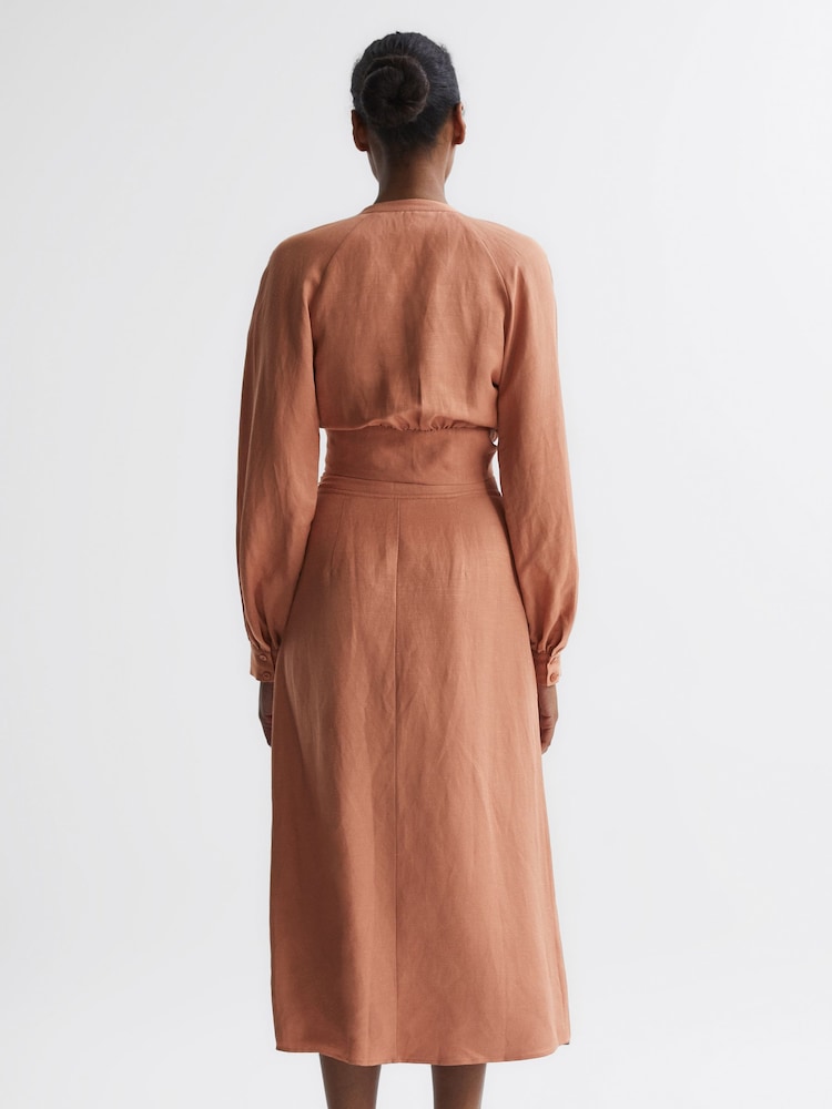 Reiss Rust Axelle Linen High Rise Skirt - Image 5 of 5