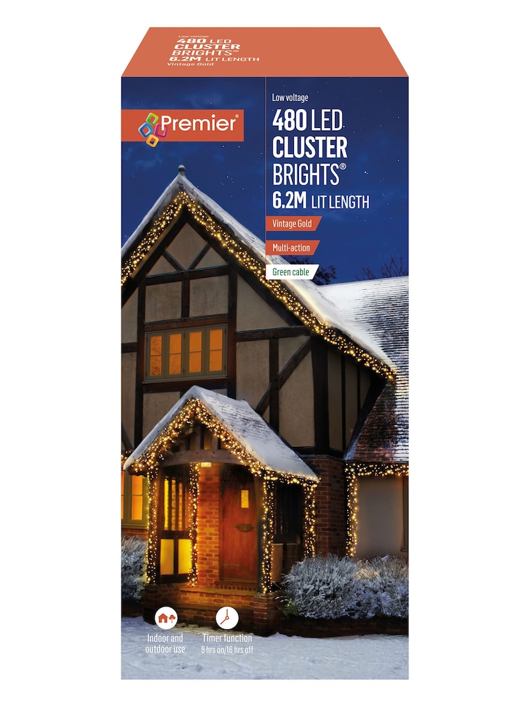 Premier Decorations Ltd Warm White 480 LED Clusters With Timer Christmas Lights - Image 2 of 4