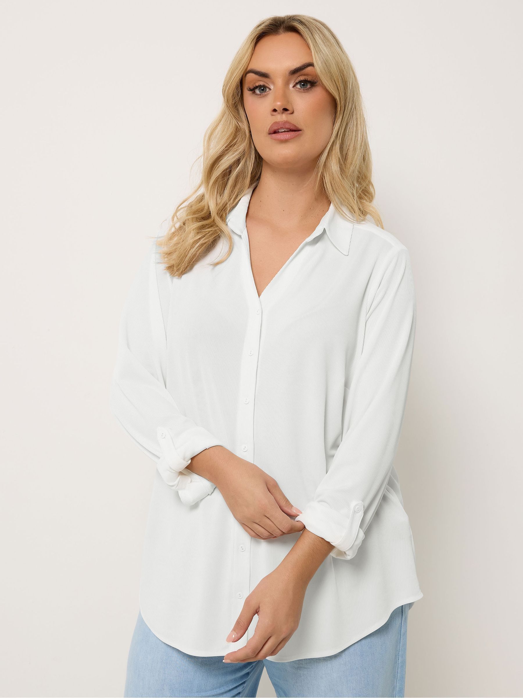 Yours Curve Women's White Ribbed Shirt