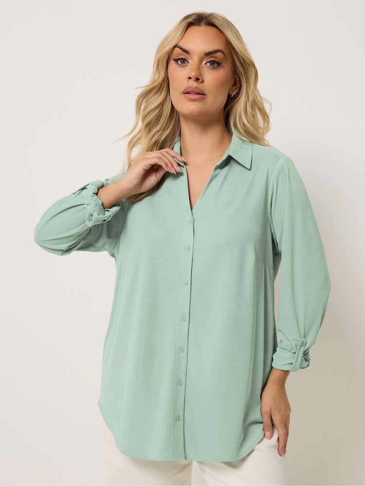 Yours Curve Green Ribbed Shirt - Image 1 of 5 Yours Curve Green Ribbed Shirt - Image 1 of 5