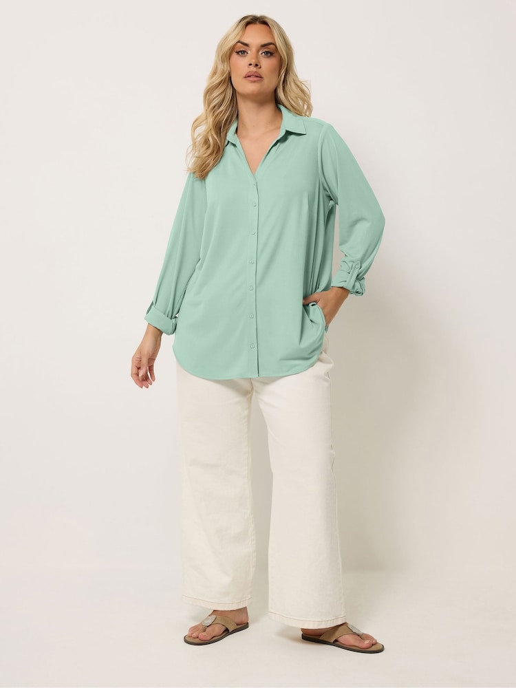 Yours Curve Green Ribbed Shirt - Image 2 of 5 Yours Curve Green Ribbed Shirt - Image 2 of 5