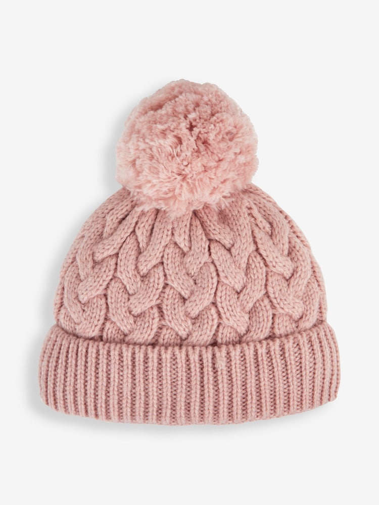 JoJo Maman Bébé Pink Chunky Cable Knit Pom Pom Hat - Image 1 of 2