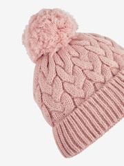 JoJo Maman Bébé Pink Chunky Cable Knit Pom Pom Hat - Image 2 of 2