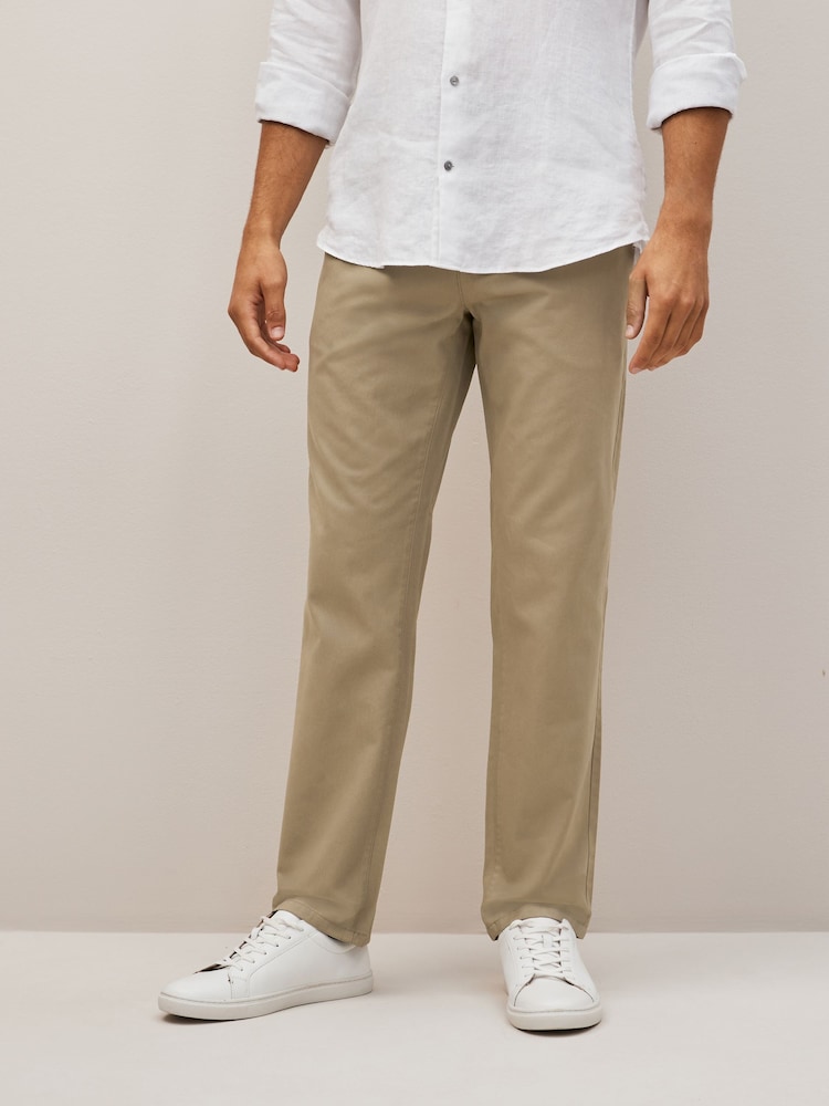 Stone Natural Straight Fit 100% Cotton Chino Trousers - Image 1 of 9