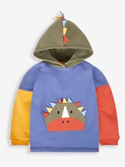 JoJo Maman Bébé Denim Blue Dino Boys' Appliqué Novelty Hoodie - Image 1 of 3