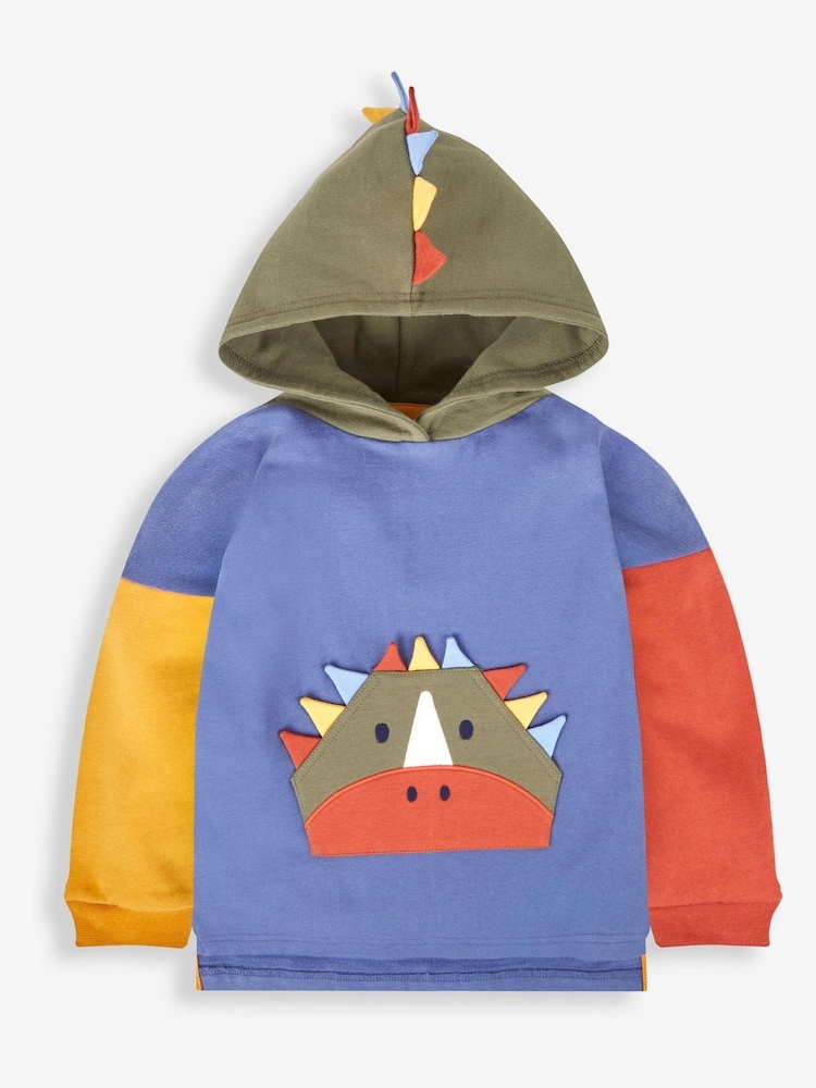 JoJo Maman Bébé Denim Blue Dino Boys' Appliqué Novelty Hoodie - Image 1 of 3