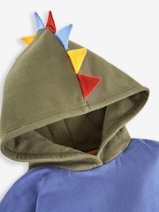 JoJo Maman Bébé Denim Blue Dino Boys' Appliqué Novelty Hoodie - Image 2 of 3