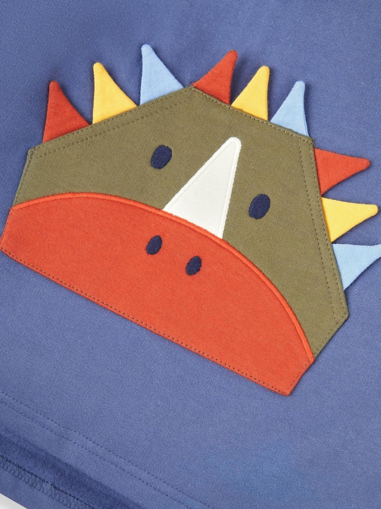 JoJo Maman Bébé Denim Blue Dino Boys' Appliqué Novelty Hoodie - Image 3 of 3