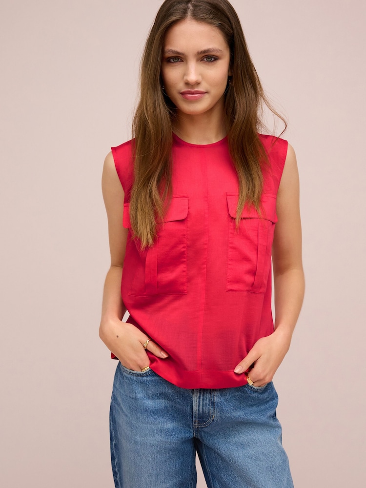 Red Utility Sheer Sleeveless Top - Image 1 of 6