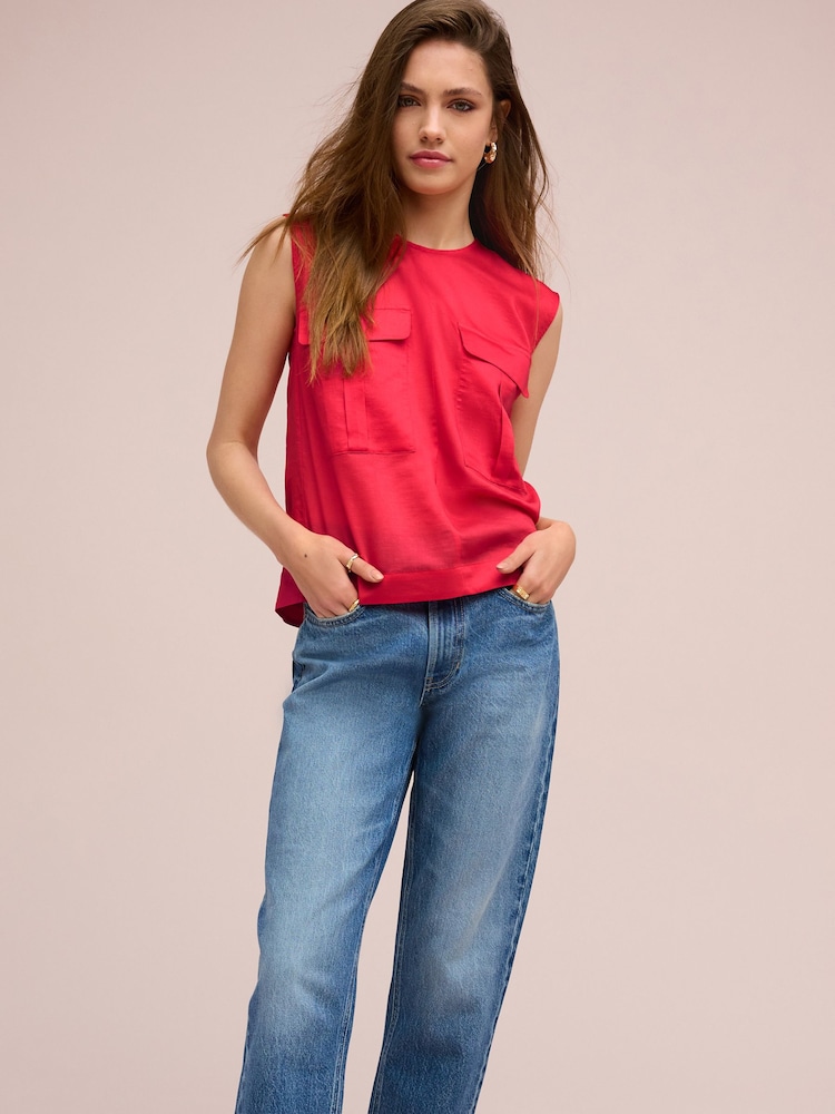 Red Utility Sheer Sleeveless Top - Image 2 of 6