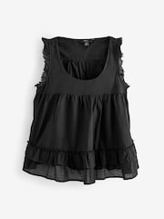 Black Sleeveless Raw Hem Scoop Neck 100% Cotton Top - Image 5 of 6
