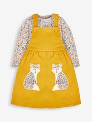Amarillo mostaza con zorro - Conjunto para bebé niña de 2 piezas con camiseta y pichi con aplique de JoJo Maman Bébé - Imagen 1 de 6