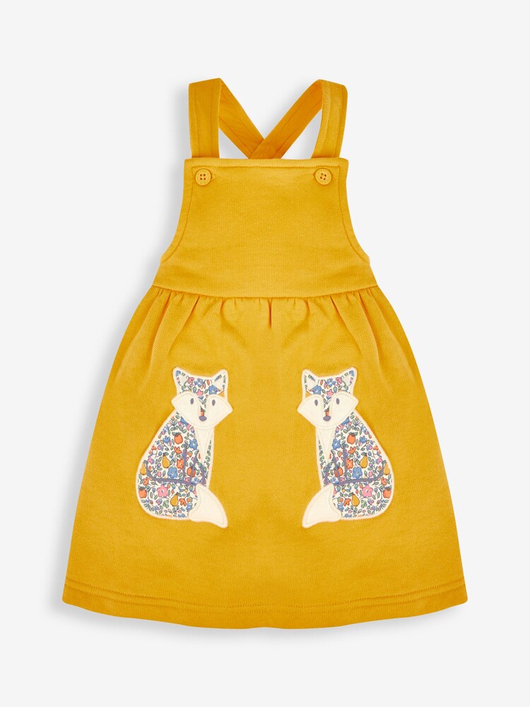 Amarillo mostaza con zorro - Conjunto para bebé niña de 2 piezas con camiseta y pichi con aplique de JoJo Maman Bébé - Imagen 2 de 6