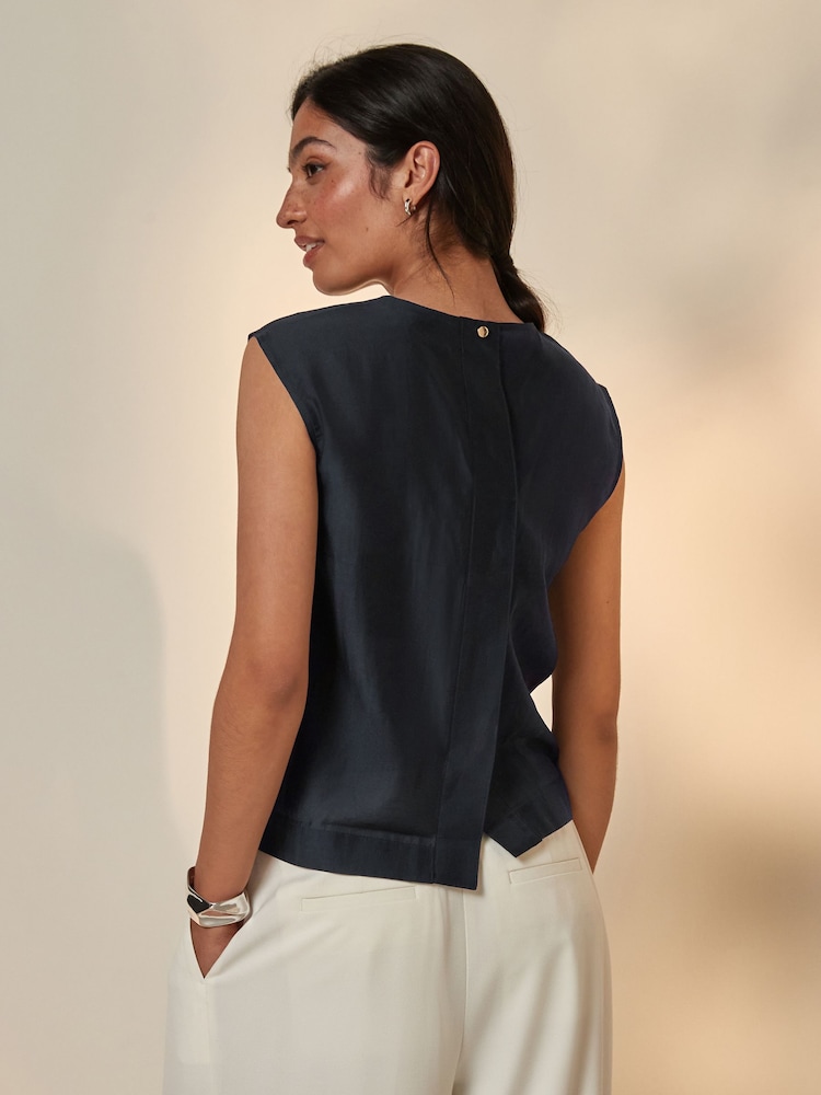 Navy Utility Sheer Sleeveless Top - Image 2 of 5