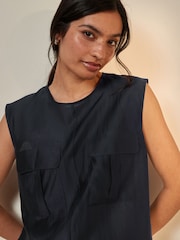 Navy Utility Sheer Sleeveless Top - Image 3 of 5