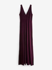 Burgundy Red V-Neck Velvet Maxi Dress - Image 4 of 5