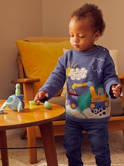 JoJo Maman Bébé Denim Blue Digger Appliqué Scene Jumper - Image 2 of 4