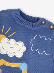 JoJo Maman Bébé Denim Blue Digger Appliqué Scene Jumper - Image 4 of 4