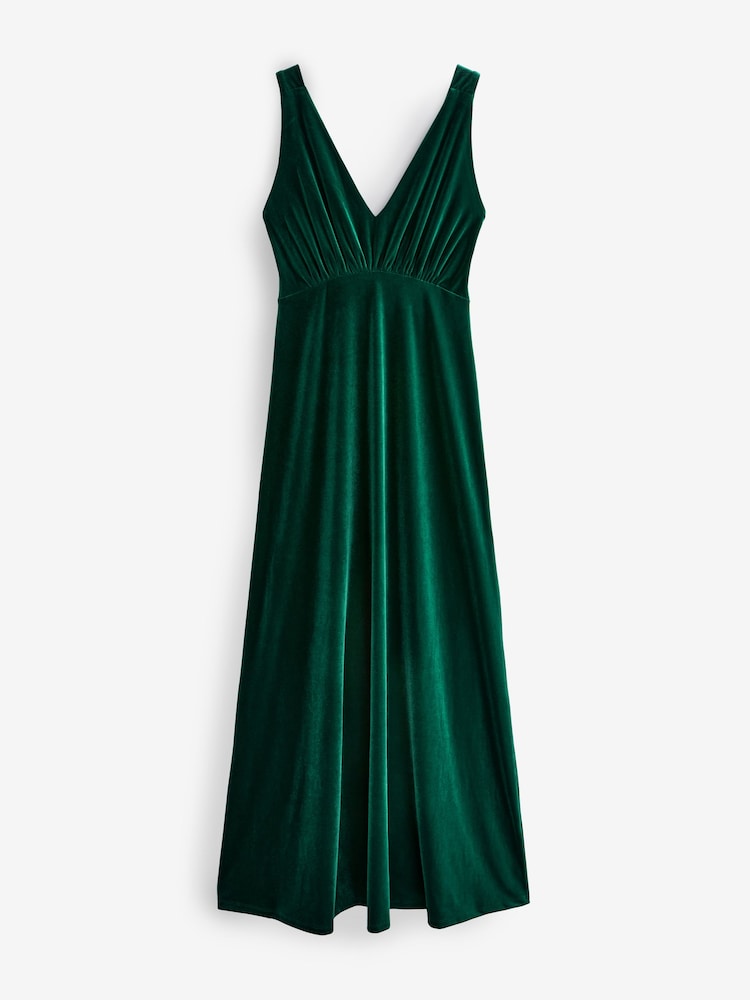 Vert émeraude - V-Neck Velvet Maxi Dress - Image 5 of 6