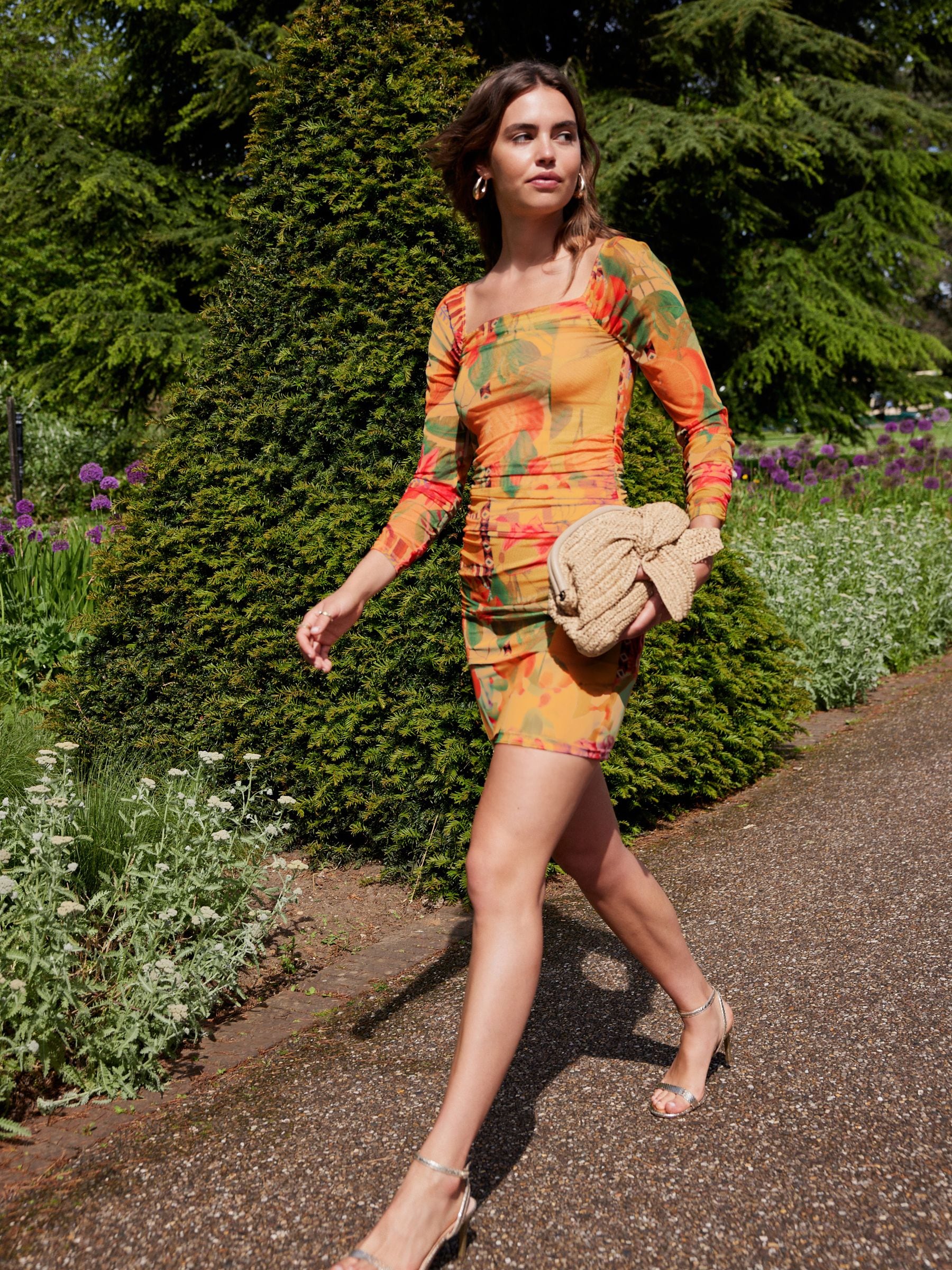 Buy Yellow Tropical Print Kew Collection Ruched Mesh Square