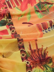 Yellow Tropical Print Kew Collection Ruched Mesh Square Neck Mini Dress - Image 6 of 7