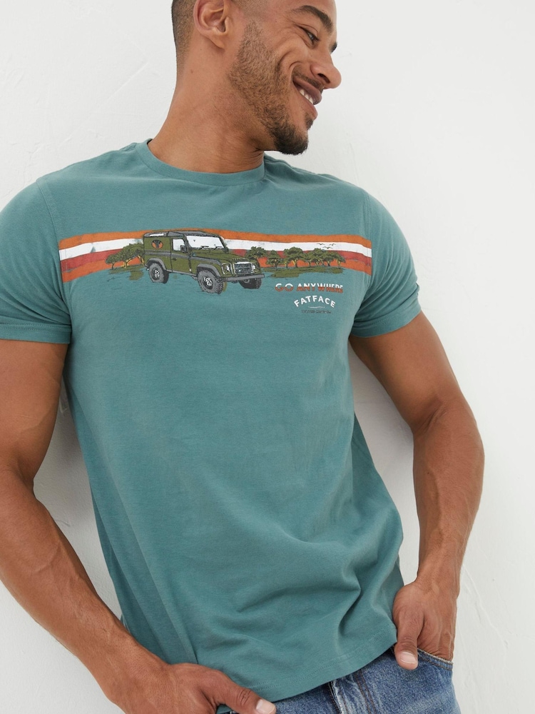 FatFace Green Landrover Chest Stripe T-Shirt - Image 1 of 5