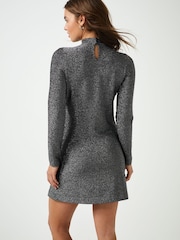 Silver Sparkle Long Sleeve Mini Dress - Image 3 of 6