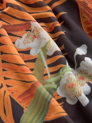 Black and Orange Floral Print Kew Collection Ruched Mesh Floral Maxi Dress - Image 6 of 6