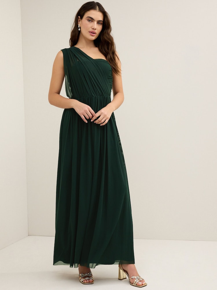 Dark Green Mesh Multiway Bridesmaid Wedding Maxi Dress - Image 5 of 6