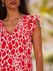 Sosandar Red Flutter Sleeve V-Neck Shift Dress - Image 5 of 5