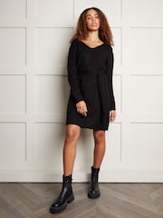 Threadbare Black V-Neck Belted Knitted Jumper Dress - Image 3 of 4