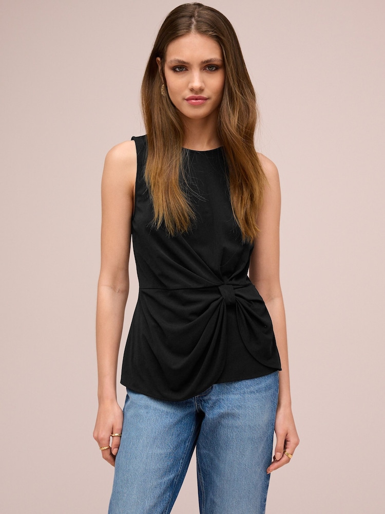 Black Bow Detail Jersey Sleeveless Top - Image 1 of 6