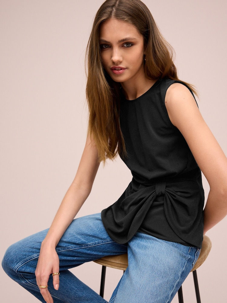 Black Bow Detail Jersey Sleeveless Top - Image 2 of 6