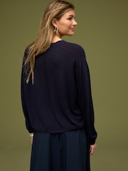 Navy Blue Linen Button Up Cardigan - Image 3 of 6