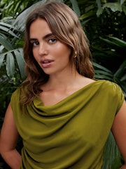 Olive Green Sleeveless Drape Top - Image 2 of 6